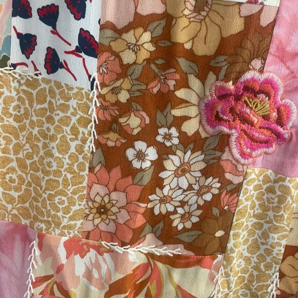 John Mark Pink Tie Dye Abstract Patchwork Button Up Blouse Top Women’s Sz Small - Picture 5 of 6